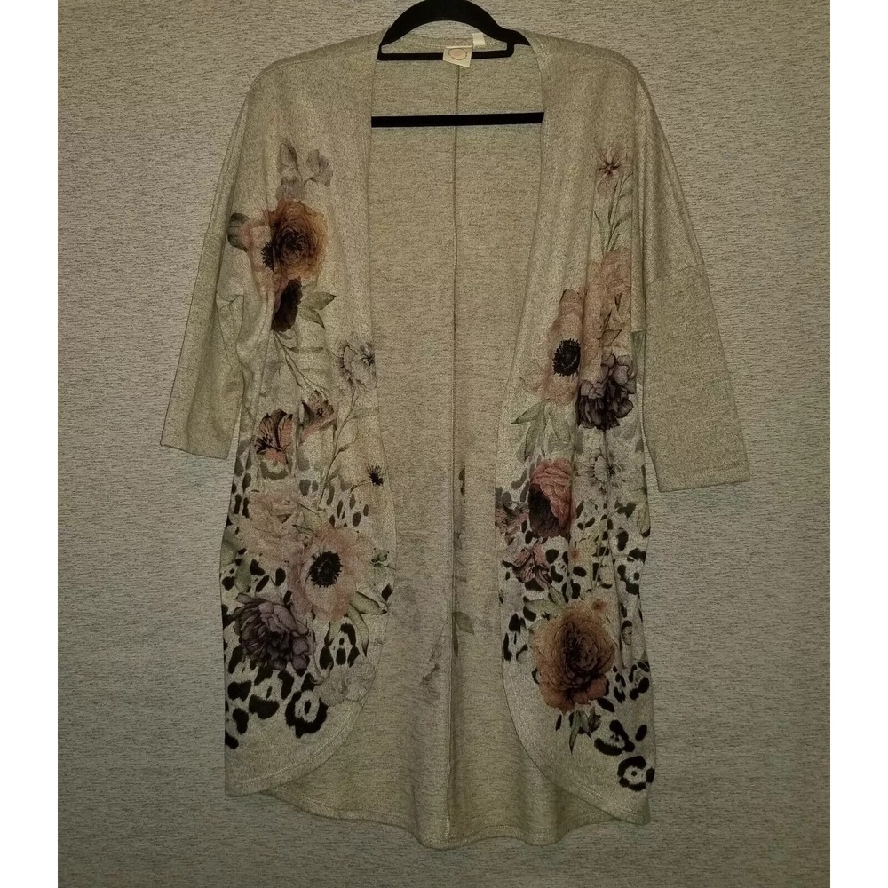 Live In The Moment Sweater Women's Small Open Cardigan Floral Boho Ivory Cream